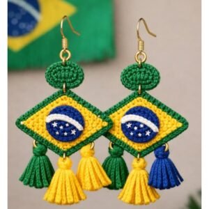 Brinco, colar, pulseira, tiara e scrunchies de cabelo em crochê do brasil - varios modelos (copa 2026)