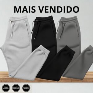 Kit calça de moletom algodão unissex com elástico e punho estilo conforto