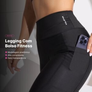 Calça legging com bolso feminina cintura alta academia atletyca fitness