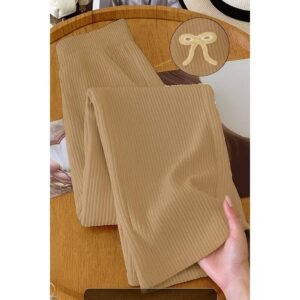 Calça pantalona feminina tecido texturado feminino cintura alta elegante