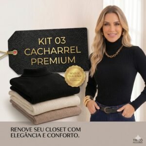Kit 3 blusa de frio cacharrel feminina inverno gola alta tricot moda