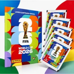 Kit álbum copa do mundo fifa 2026 brochura + 70 figurinhas 10 pacotes colecionáveis originais