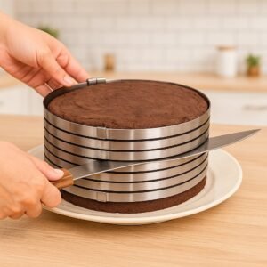 Molde p/ bolo ajustável aço inox extensível fatiador camadas prateado