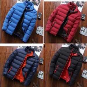 Inverno engrossado esportes jaqueta de algodão masculino gola em pé cardigan casual roupas quente