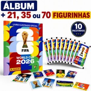 Álbum copa do mundo fifa 2026 brochura + 70 figurinhas 10 pacotes colecionáveis originais