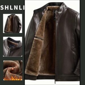Casaco grosso de couro pu masculino e pelúcia para outono inverno estilo coreano casual quente jaqueta à prova vento