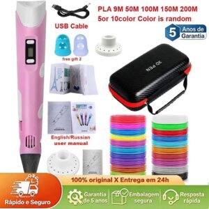 Caneta de impressão mágica 3d grátis 10m diy pla filamento desenho brinquedo presente aniversário criança abs tela lc