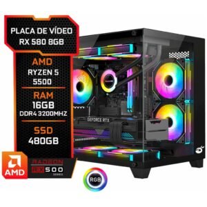 Pc gamer gb1796 ryzen 5 5500 ssd 480gb 16gb ddr4 rx 580 8gb