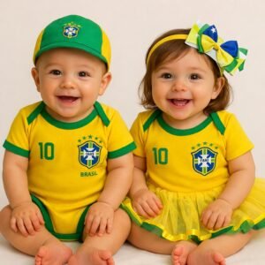 Body bebê copa - brasil menino menina/ verde e amarelo mesverário brasileiro