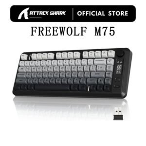 Freewolf m75 teclado para jogos sem fio rgb retroiluminado recarregável 2000mah bateria membrana display inteligente e b
