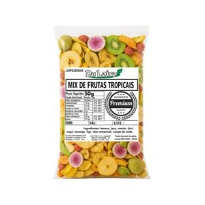 Mix frutas tropicais 50g -(7 frutas): chips de banana, jaca, mamão, kiwi, maçã, morango e figo