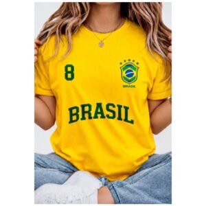 Blusa feminina t-shirt brasil com s 100% algodão premium envio imediato