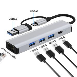 Hub adaptador tipo c 5 em 2 rj45 para notebook computador usb type