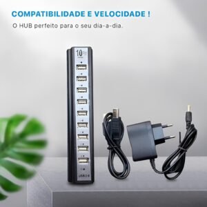 Hub com 10 portas usb 2.0 fonte proteção contra sobrecorrente alta velocidade 480 mbps