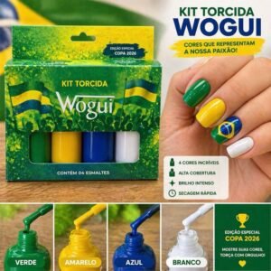 Kit esmalte copa 2026 brasil wogui 4 cores (verde, amarelo, azul e branco)alta cobertura, secagem torcida