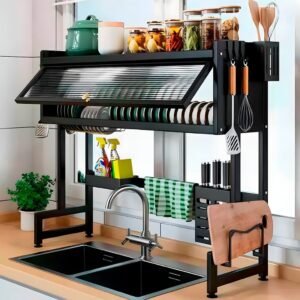 Escorredor de pratos cozinha suspenso modular , organizador prateleira dupla asfalto com porta 65cm