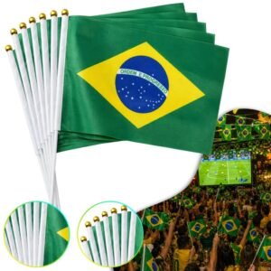 Kit c/ 12 bandeirinhas de mão com haste brasil copa do mundo