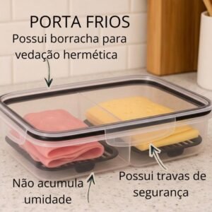 Porta frios duplo preto para presunto e queijo com fundo removível conservar organizar a geladeira hermetico