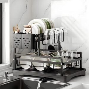 Escorredor de louças rack aço carbono organizador preto