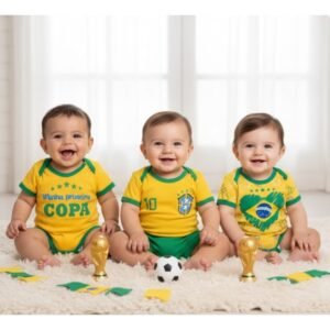 Body bebe brasil temático mêsversario copa do mundo - seleção brasileira