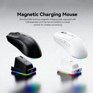 Mouse gamer sem fio base dock carregamento magnética rgb tri-mode bluetooth 5.2 / 2.4g cabo