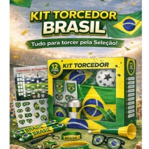 Kit torcidor torcida brasil 12 itens copa 2026 festa futebol adesivo corneta bandeira oculos