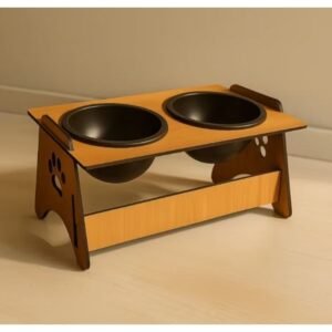 Comedouro bebedouro em mdf elevado duplo pet gato cachorro com tigelas - pets de pequeno porte