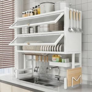 3 camadas/2 camadas escorredor de louça 65/85/105cm cozinha suspensa pia rack organizador estante poeira porta armário