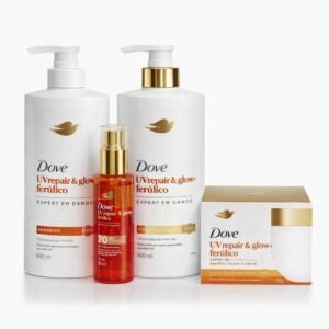 Kit dove uv repair & glow + ferúlico – tratamento completo contra danos 600ml