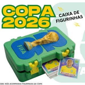 Porta figurinhas copa do mundo caixa maleta organizadora em alto relevo dourado taça da 2026