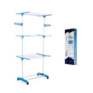 Varal de chão e planeta tech dobrável 3 andares rodinha aba lateral retrátil para cabide lavanderia