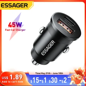 Essager 45w carregador de carro carregamento rápido porta dupla pd qc3.0 tipo-c para iphone 16 15 14 samsung xiaomi huawei oppo