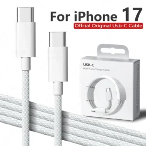 Cabo usb-c original para apple iphone 17 pro max, carregamento rápido pd 60w huawei xiaomi samsung, acessórios de trançado tipo c