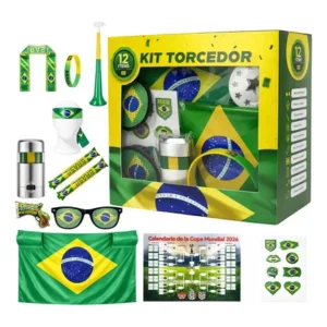 Kit torcedor brasil 12 peças, ideal para copa do mundo 2026
