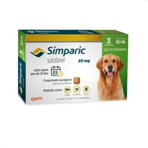 Antipulgas zoetis simparic 80mg cachorro 20.1 kg 40 3 comprimidos verde-escuro