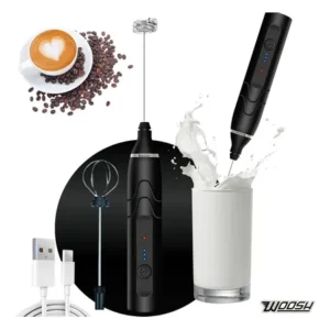 Mixer elétrico portátil 2 em 1 recarregável potente misturador de bebidas e ovos 3 velocidades usb batedor fue fouet marca woosh preto
