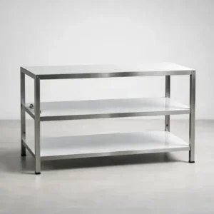 Mesa bancada em inox açougue 120x50cm 3 prateleiras