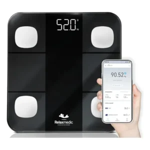 Balança digital corporal bioimpedância aplicativo bluetooth relaxmedic preta