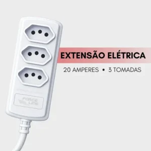 Extensão eletrica 20 amperes 3 metros para ar condicionado secador forceline tomadas bivolt tripolar branco 127/220v
