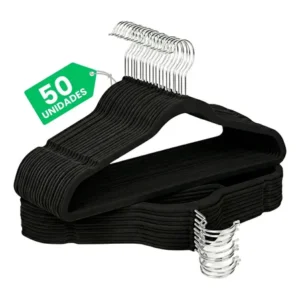 Kit cabides veludo de roupa antideslizante slim adulto 50 un preto