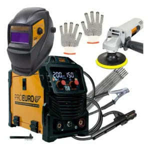 Máquina de solda multiprocesso mig 150 s/ gás + máscara esmerilhadeira eletrodo pró euro laranja 220v
