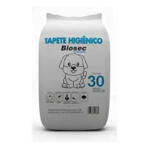 Tapete higiênico 80x60 para pet cachorro cães 30 unidades descartável com fitas adesivas anti odor atrativo canino biosec standard branco