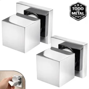 Kit 2 acabamento registro chuveiro quadrado padrão deca 1/2 e 3/4 1 polegada 100% todo metal cromado brilhante com fixação completo de parede banheiro geral - softinox prateado
