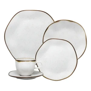 Aparelho de jantar 30 peças ryo maresia oxford porcelana off white e marrom branco liso