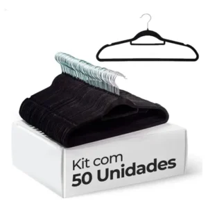 Vittak kit 50 cabides veludo de roupa antideslizante slim adulto cor preto utensílios uso doméstico