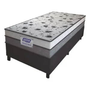 Cama box solteiro colchão espuma d33 fort 88cm cinza/branco