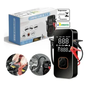 Compressor ar portátil bateria conector veicular bivolt 150 psi power bank e auxiliar de partida mais emergencial