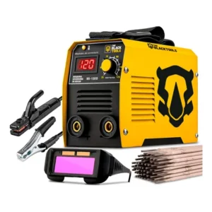Máquina inversora de solda mma mi150d 120a com eletrodo e óculos the black tools amarelo 220v