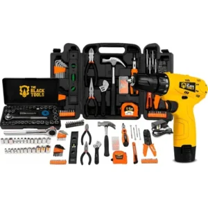 Kit jogo ferramentas 169 peças soquetes + parafusdeira 12v amarelo e preto