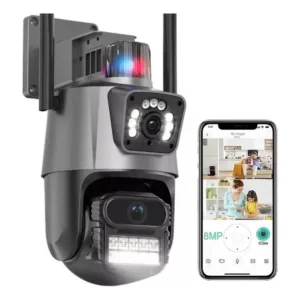 Câmera segurança wifi ip lente dupla 2x 3mp externa 360° a prova dágua cor cinza